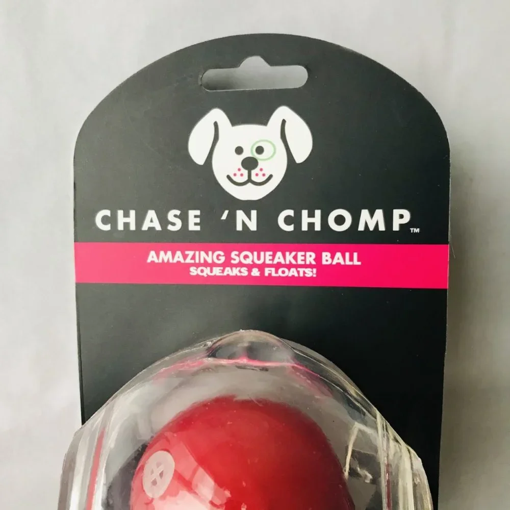 Dog Toy Chase 'N Chomp Squeaker Ball Squeaks & Floats Red  Size : 4.0" x 3.5" - Picture 2 of 3